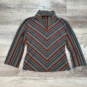 HeartSoul Rainbow Stripe Ribbed V-Neck Top Y2K Juniors Large (Fits XS/S)